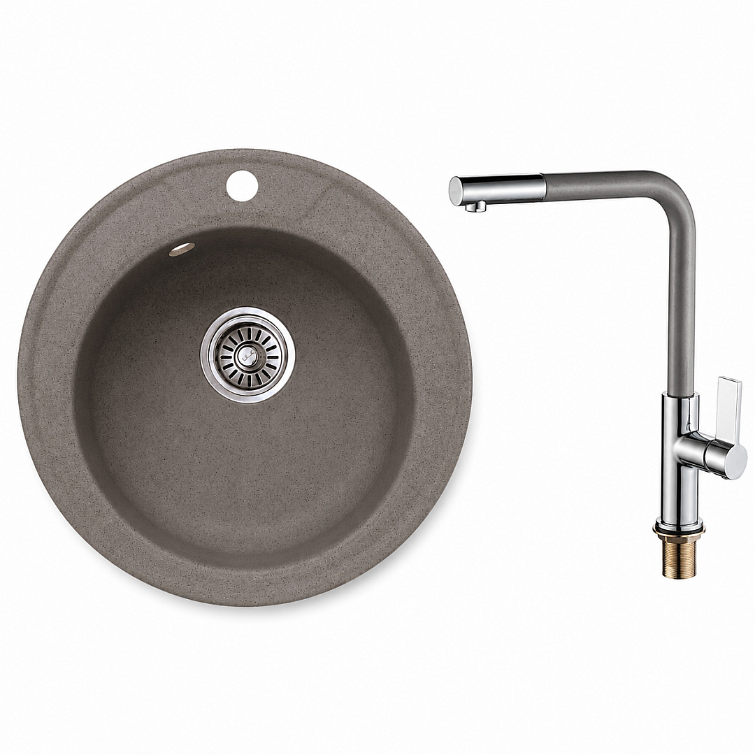 Комплект мивка и смесител 8301 GRAY + 718650 GRAY – Inter Ceramic 11.12.77.0104